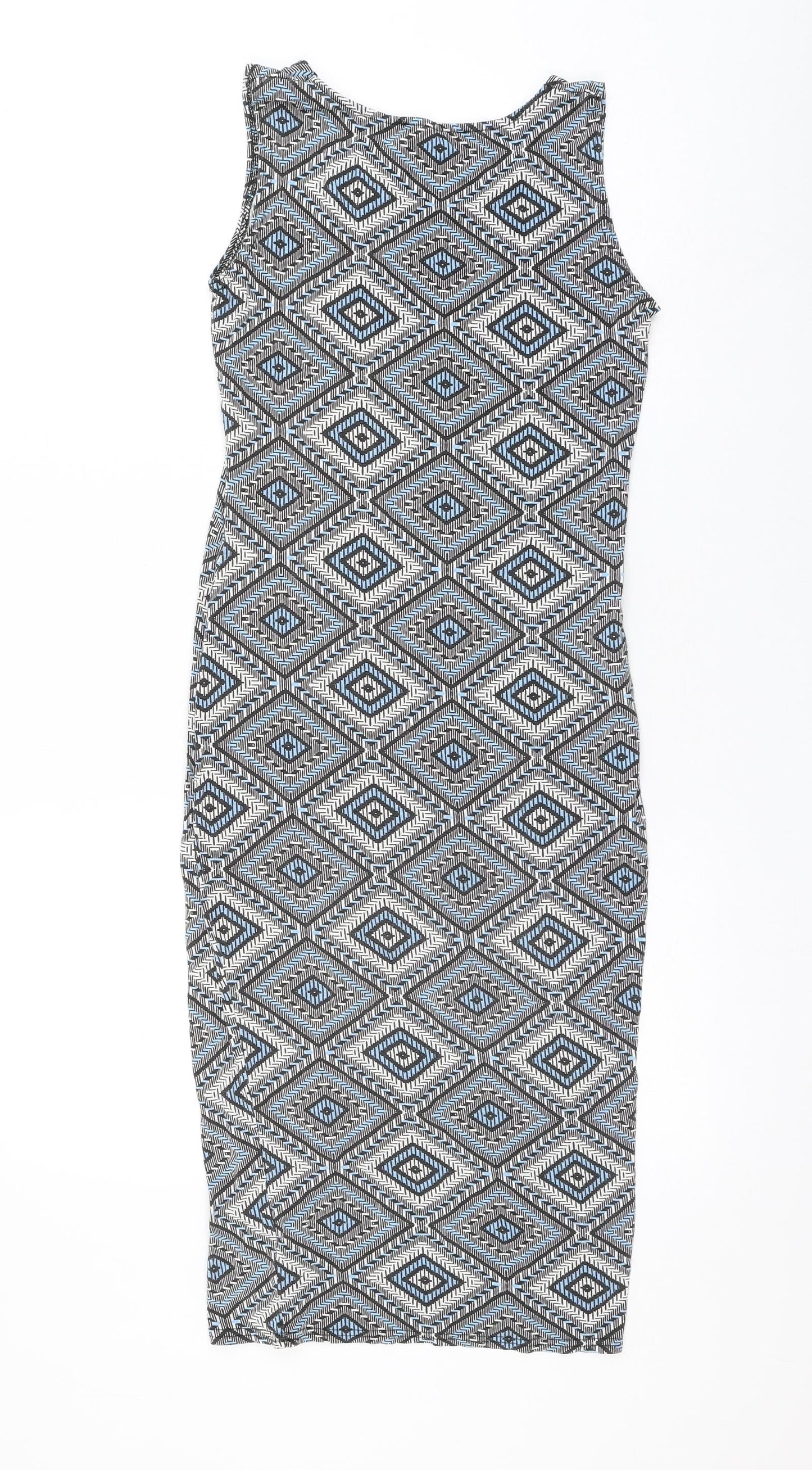 Select Womens Multicoloured Geometric Viscose Tank Dress Size 8 Scoop Neck Pullover