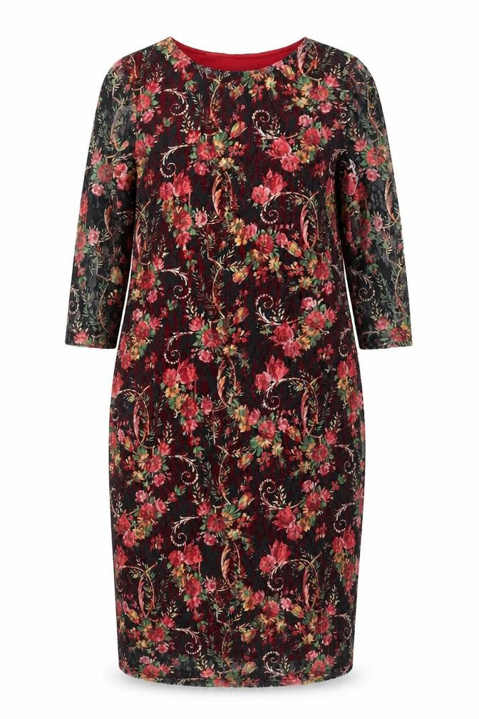 Jasmine Womens Multicoloured Floral Polyamide Shift Size 14 Round Neck Pullover