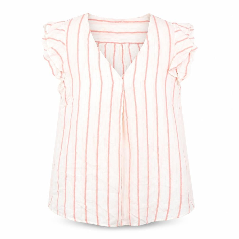 Papaya Womens White Striped Viscose Basic Blouse Size 10 V-Neck