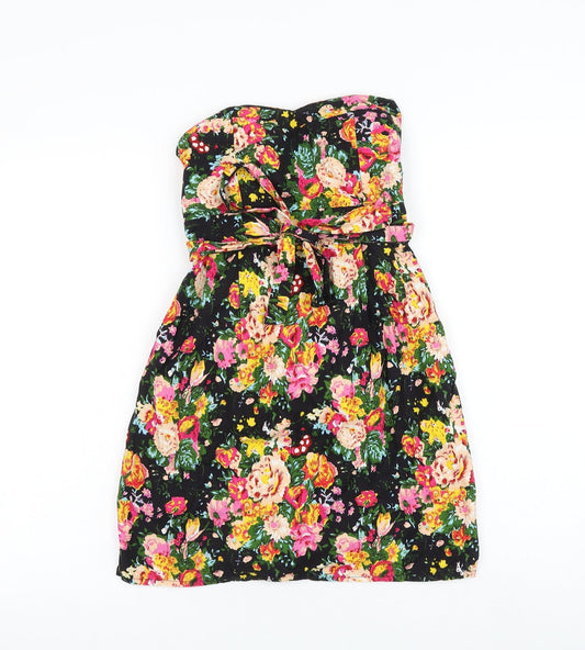 G-Heaven Womens Black Floral Cotton Mini Size S Off the Shoulder Pullover