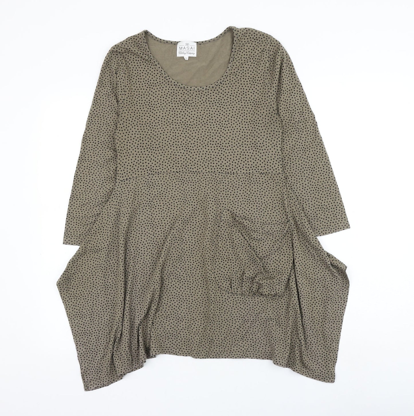 Masai Womens Brown Polka Dot Polyester Tunic Blouse Size S Round Neck - Asymmetric