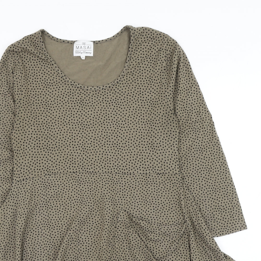 Masai Womens Brown Polka Dot Polyester Tunic Blouse Size S Round Neck - Asymmetric
