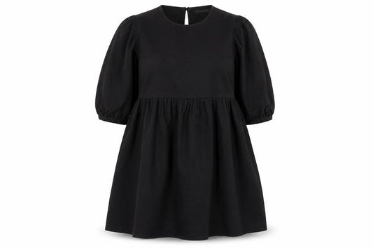 Denim & Co. Womens Black Cotton Fit & Flare Size 14 Round Neck Button