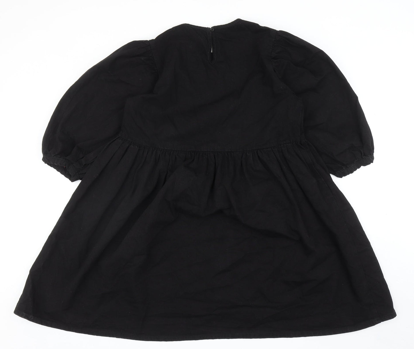 Denim & Co. Womens Black Cotton Fit & Flare Size 14 Round Neck Button