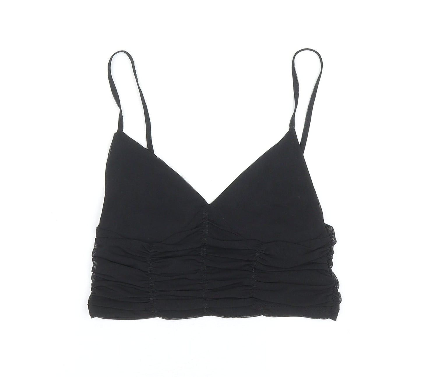 Zara Womens Black Polyester Camisole Tank Size S V-Neck - Cropped, Ruched