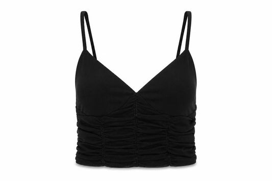 Zara Womens Black Polyester Camisole Tank Size S V-Neck - Cropped, Ruched