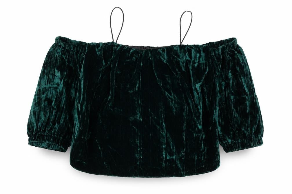 Topshop Womens Green Viscose Basic Blouse Size 8 Off the Shoulder - Cropped