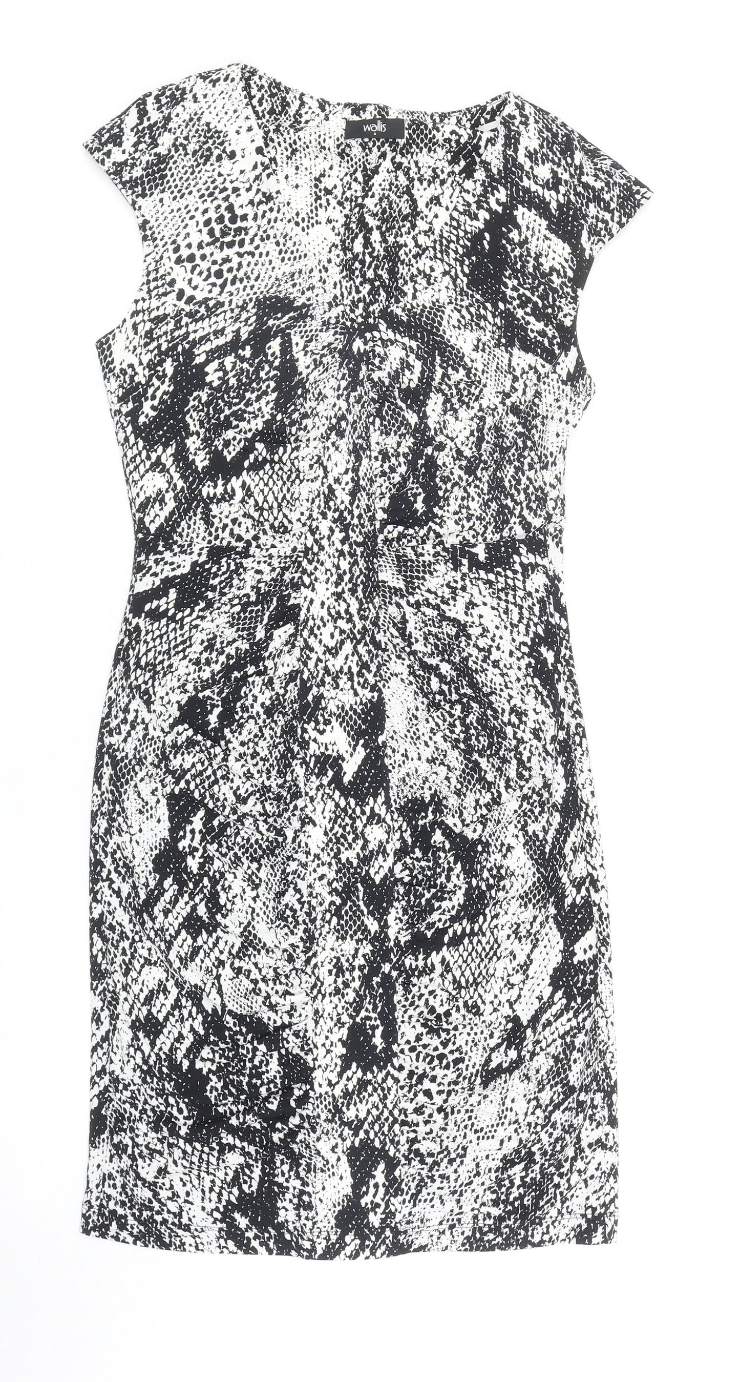 Wallis Womens Black Animal Print Polyester Pencil Dress Size S V-Neck Pullover - Snake Print