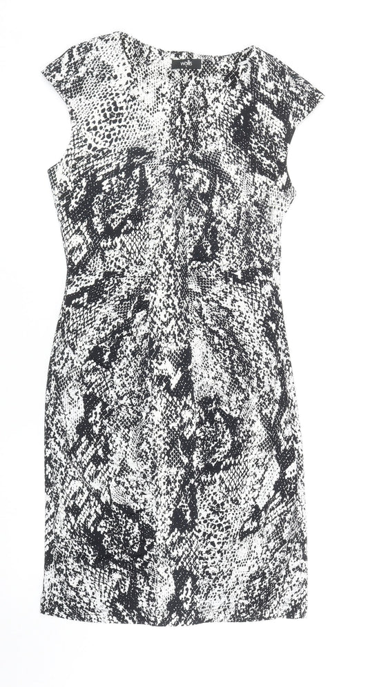 Wallis Womens Black Animal Print Polyester Pencil Dress Size S V-Neck Pullover - Snake Print