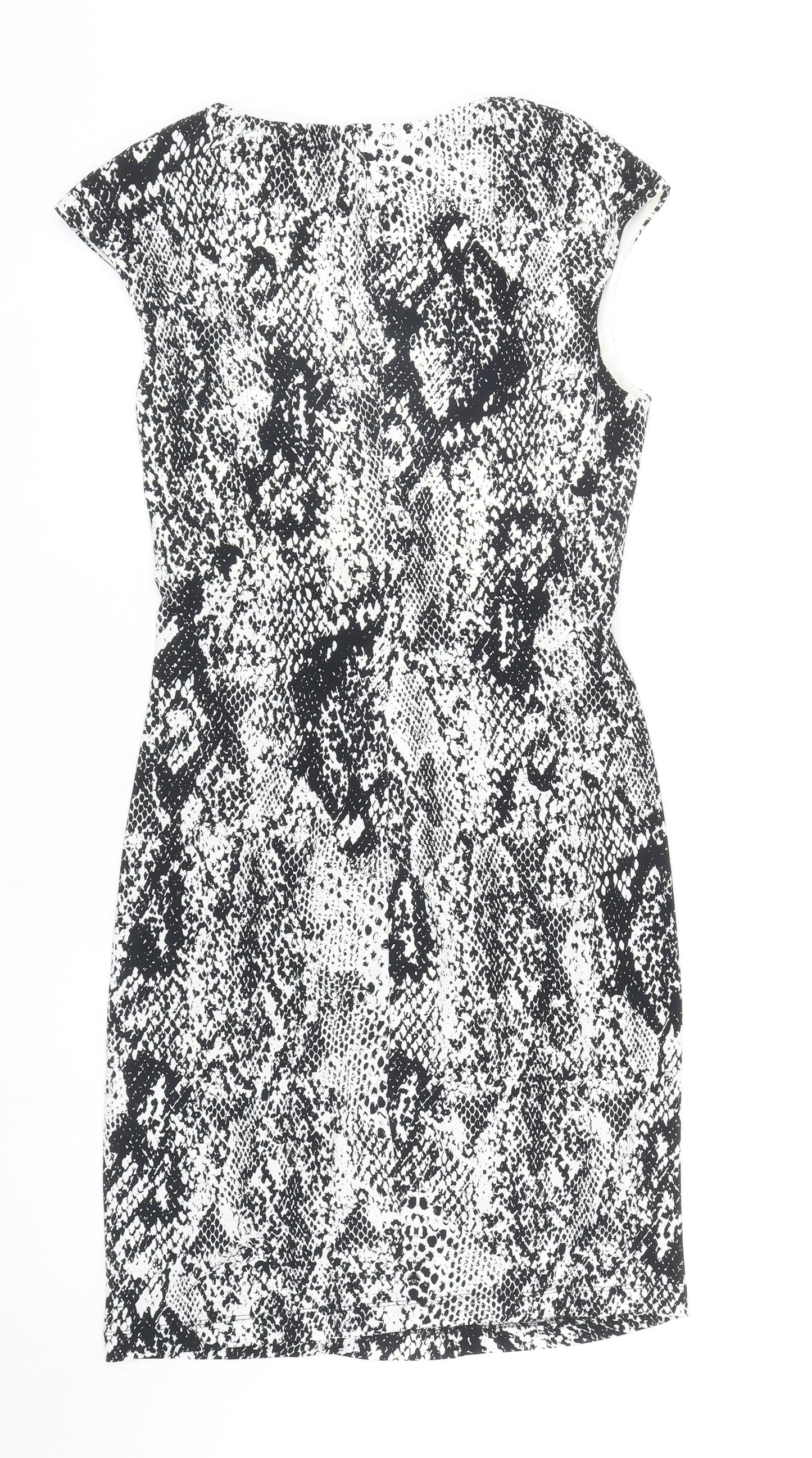 Wallis Womens Black Animal Print Polyester Pencil Dress Size S V-Neck Pullover - Snake Print