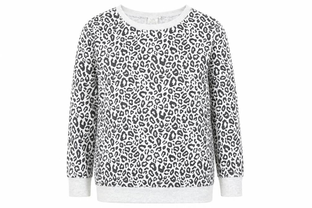 (th Avenue Womens Grey Animal Print Cotton Pullover Sweatshirt Size L Pullover - Leopard Print