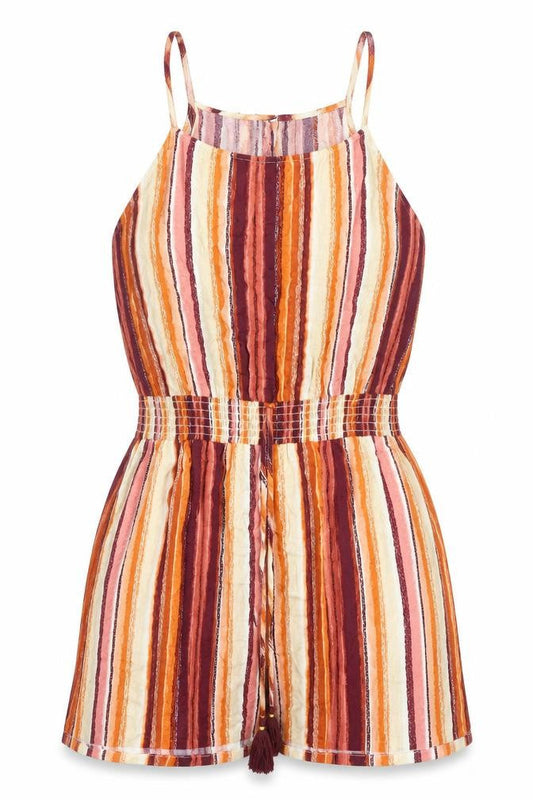 Womens Orange Striped Polyester Tank Dress Size M Square Neck Button - Elastic Waist