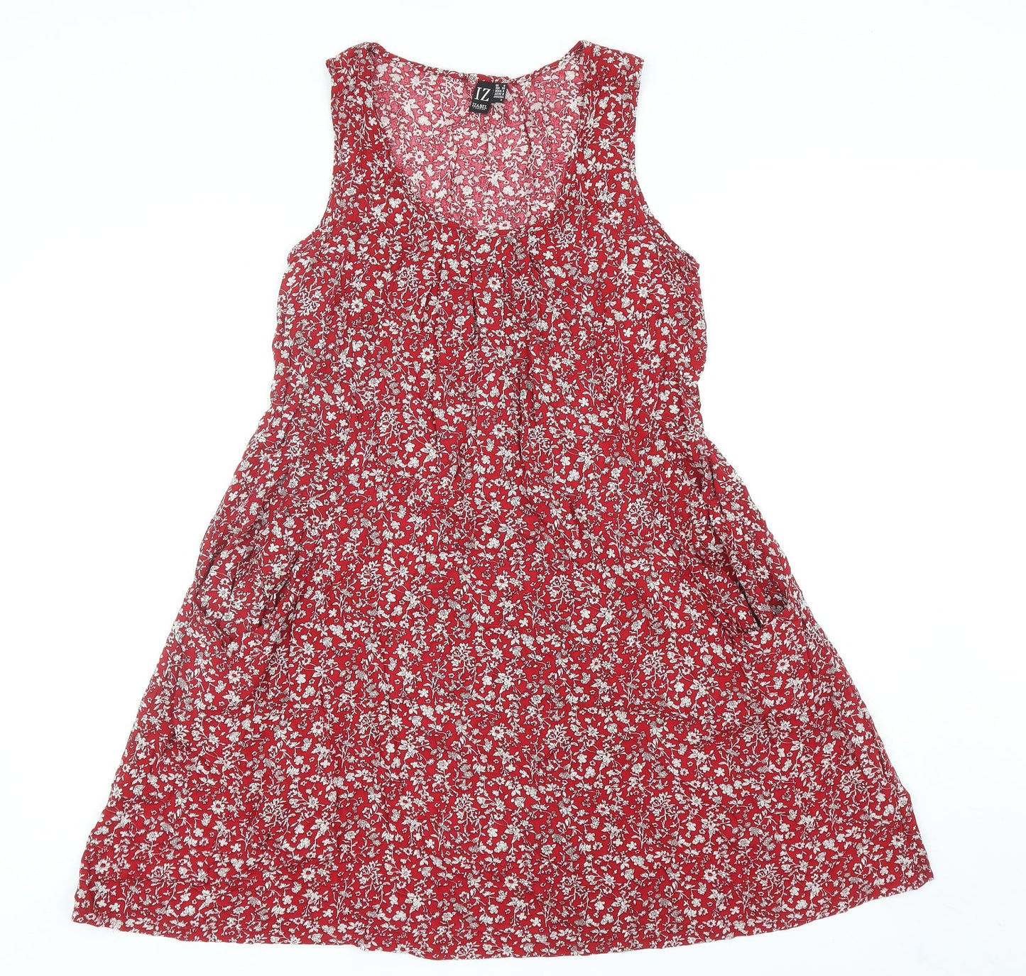 Izabel Womens Red Floral Viscose Tank Dress Size 8 Scoop Neck Pullover