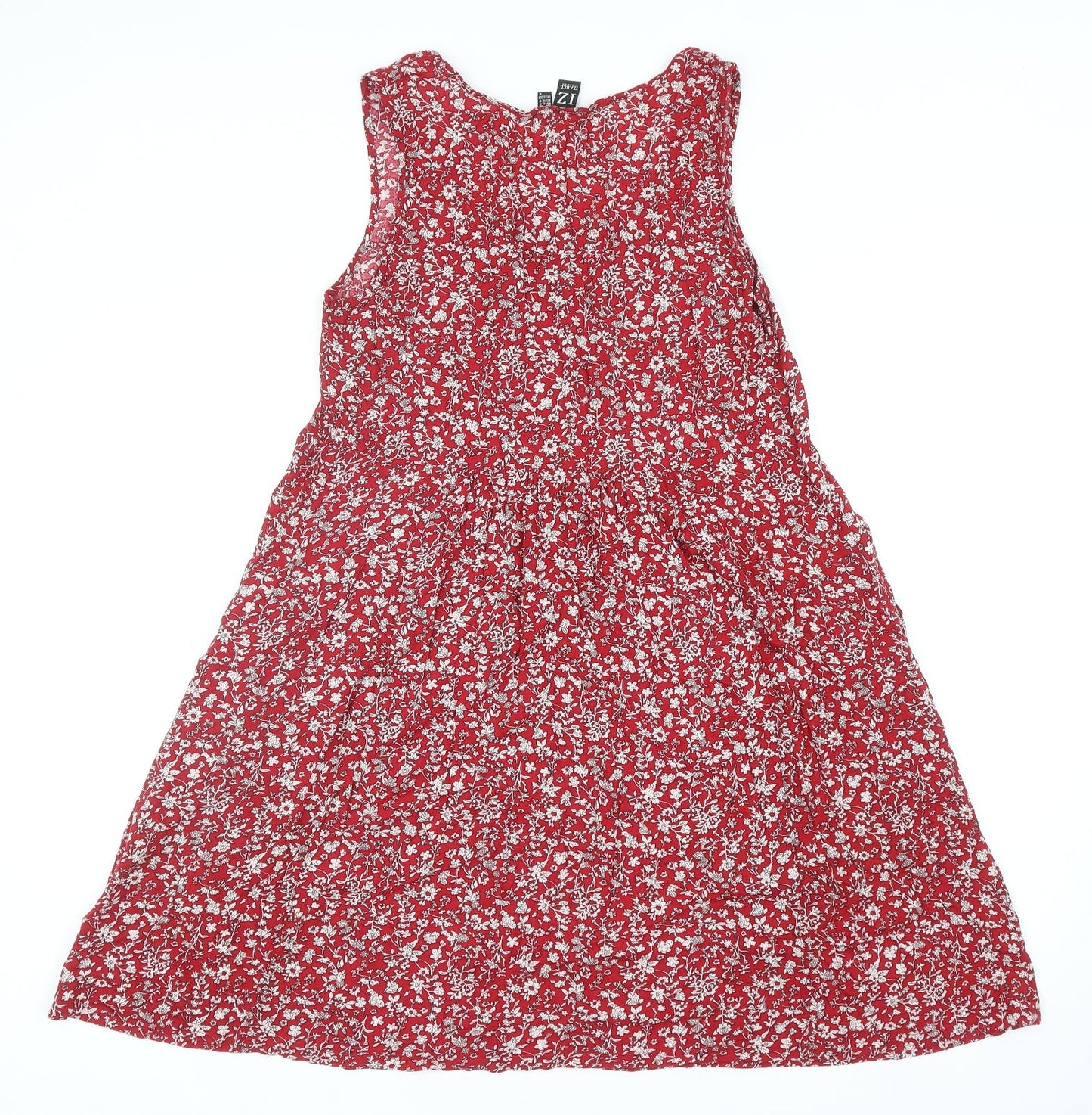 Izabel Womens Red Floral Viscose Tank Dress Size 8 Scoop Neck Pullover