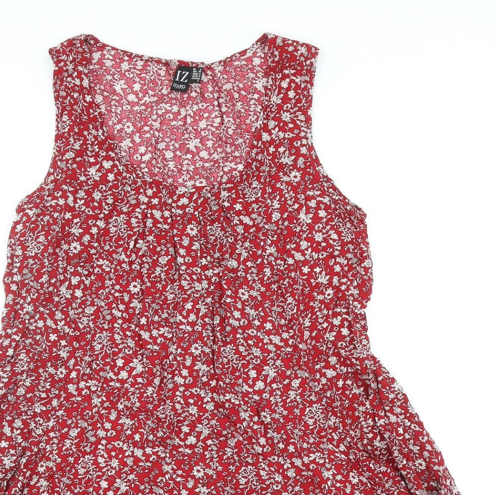 Izabel Womens Red Floral Viscose Tank Dress Size 8 Scoop Neck Pullover