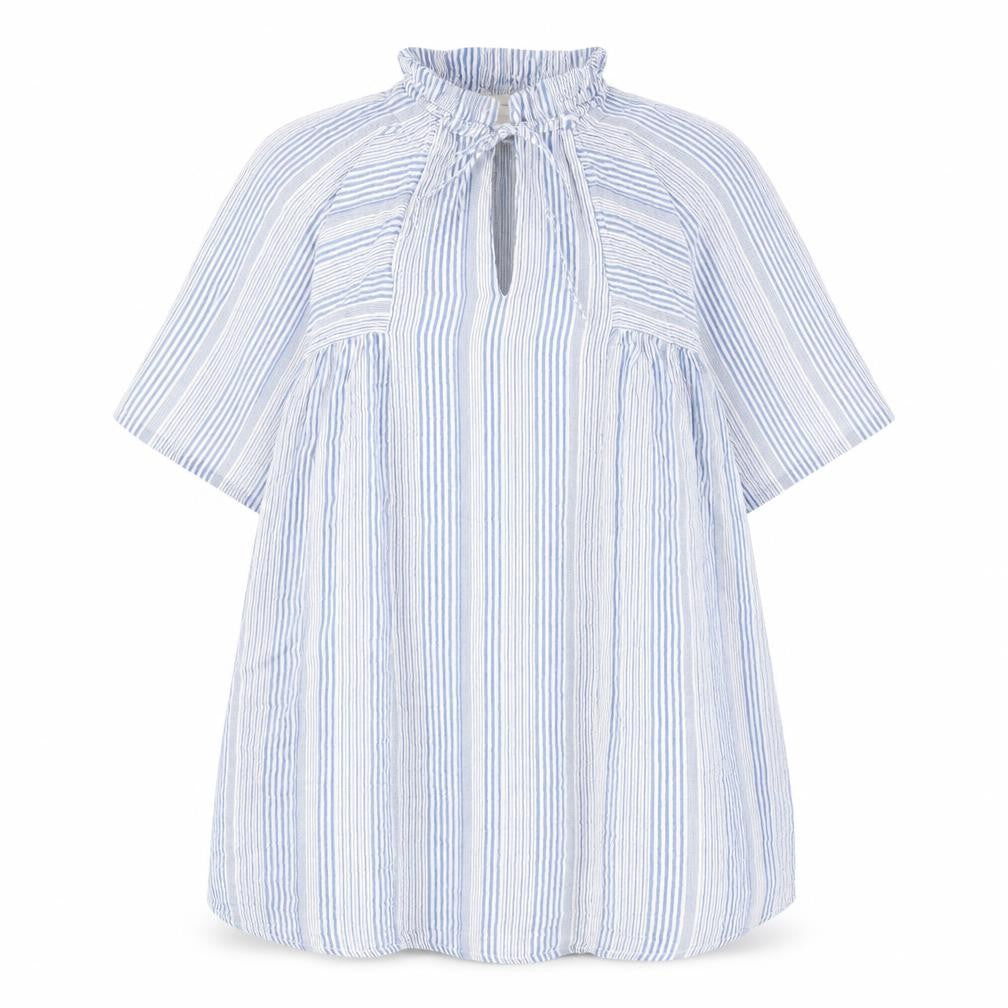 H&M Womens Blue Striped Polyester A-Line Size 8 Mock Neck Tie