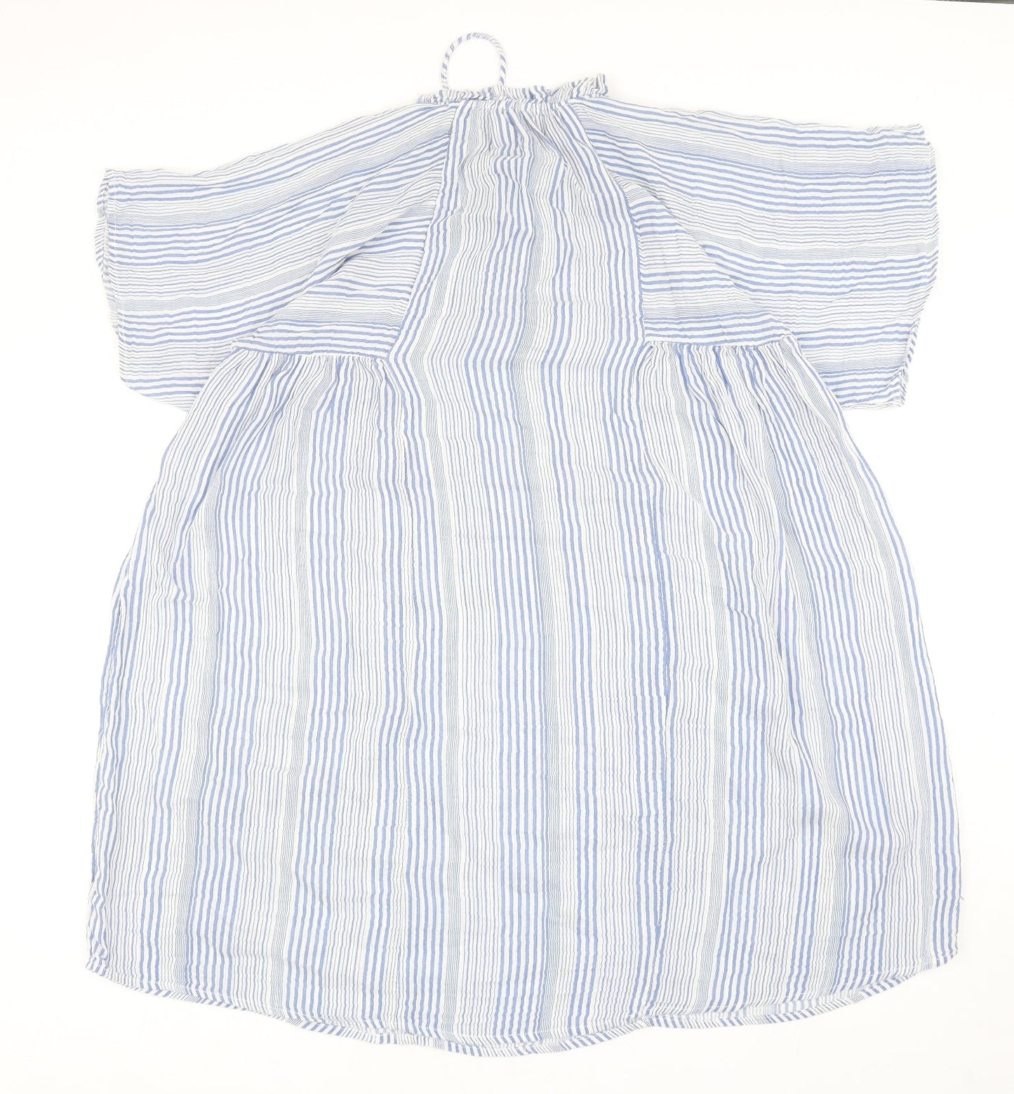 H&M Womens Blue Striped Polyester A-Line Size 8 Mock Neck Tie