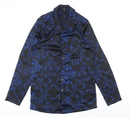 River Island Womens Black Geometric Polyester Basic Button-Up Size XS Collared