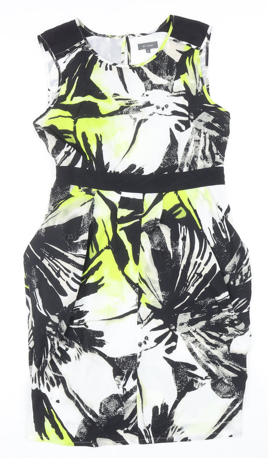 et Vous Womens Multicoloured Geometric Polyester Pencil Dress Size 12 Scoop Neck Button