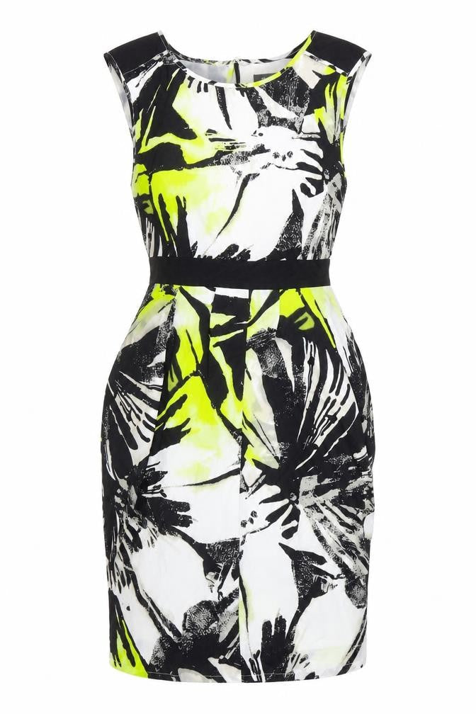 et Vous Womens Multicoloured Geometric Polyester Pencil Dress Size 12 Scoop Neck Button