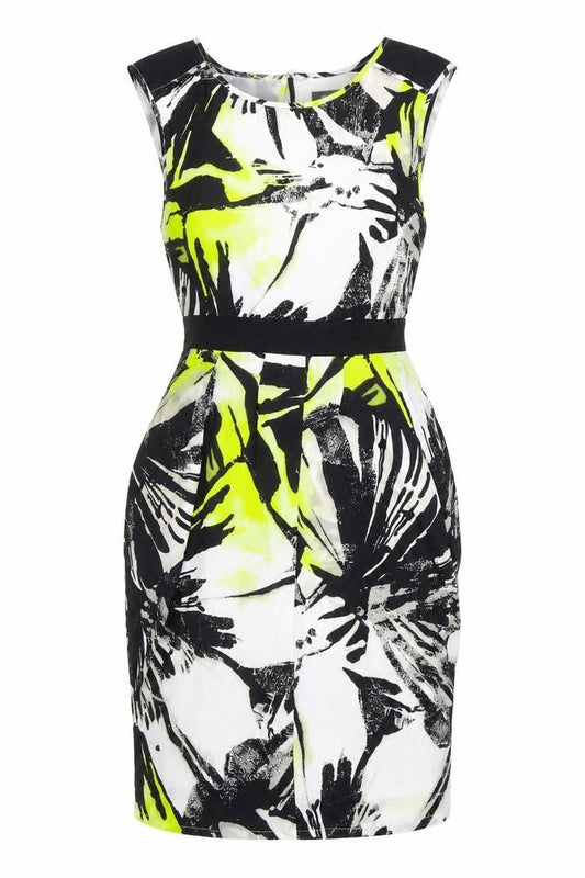 et Vous Womens Multicoloured Geometric Polyester Pencil Dress Size 12 Scoop Neck Button