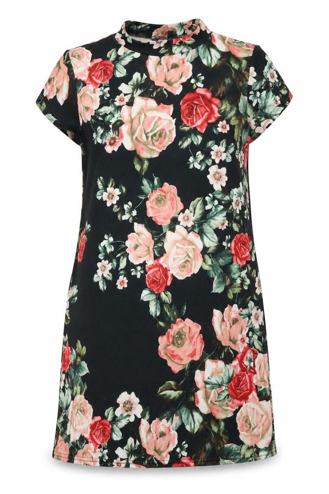 Boohoo Womens Black Floral Polyester A-Line Size 8 Mock Neck Pullover