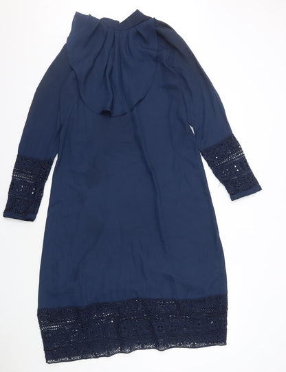 SHEIN Womens Blue Polyester A-Line Size S Mock Neck Button