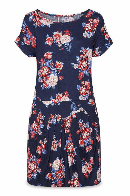 Mango Womens Blue Floral Polyester Pencil Dress Size M Boat Neck Zip