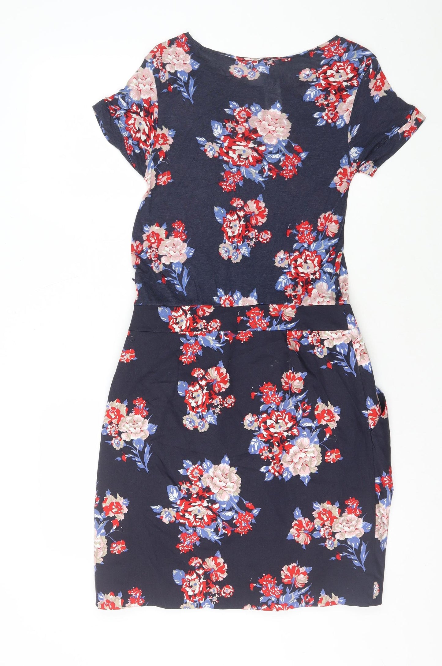 Mango Womens Blue Floral Polyester Pencil Dress Size M Boat Neck Zip