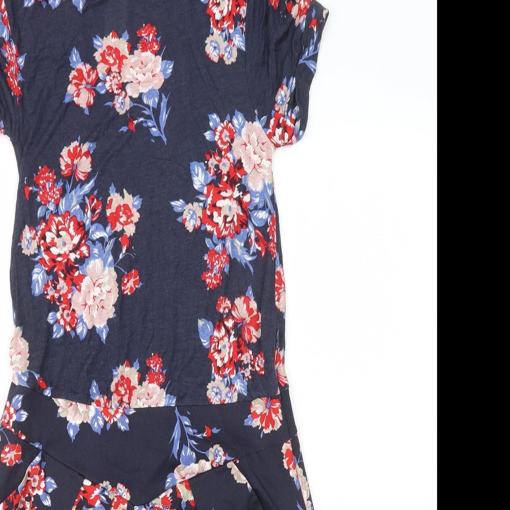 Mango Womens Blue Floral Polyester Pencil Dress Size M Boat Neck Zip