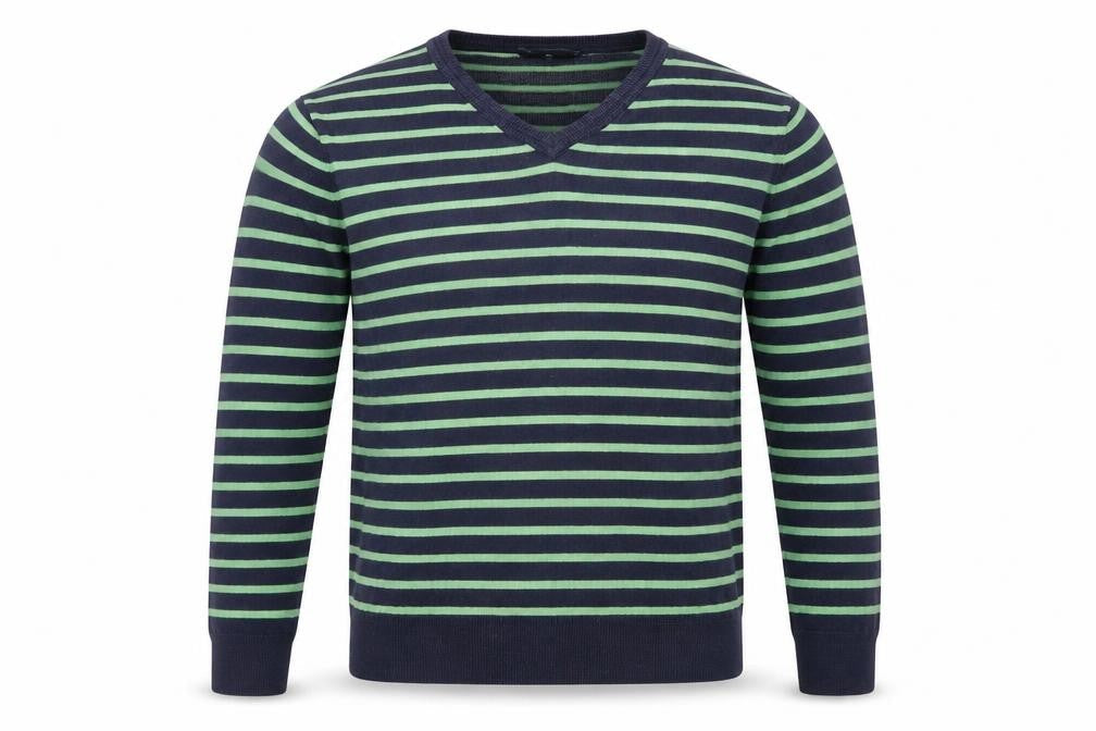 Gap Mens Blue V-Neck Striped Cotton Pullover Jumper Size M