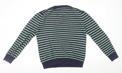 Gap Mens Blue V-Neck Striped Cotton Pullover Jumper Size M