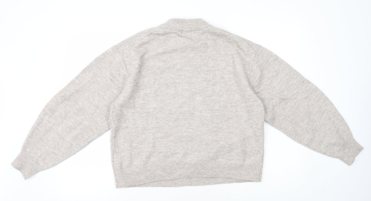 H&M Womens Grey Mock Neck Polyester Pullover Jumper Size S