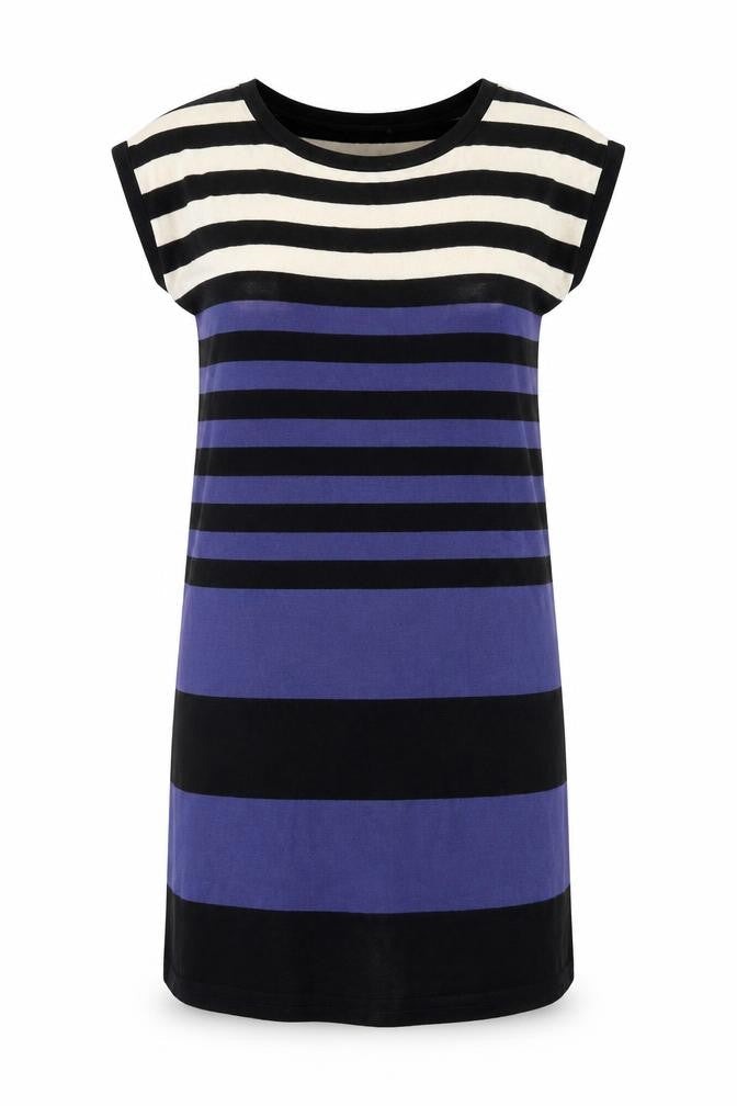 Warehouse Womens Blue Striped 100% Cotton Bodycon Size 8 Round Neck Pullover