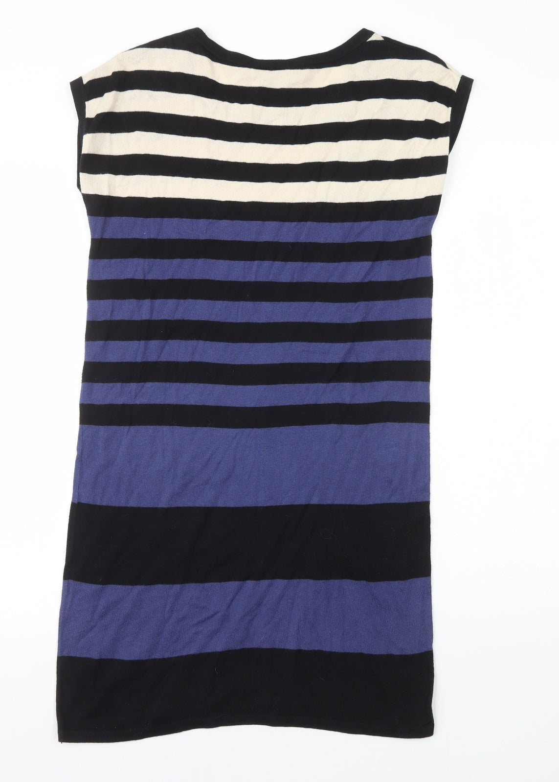 Warehouse Womens Blue Striped 100% Cotton Bodycon Size 8 Round Neck Pullover