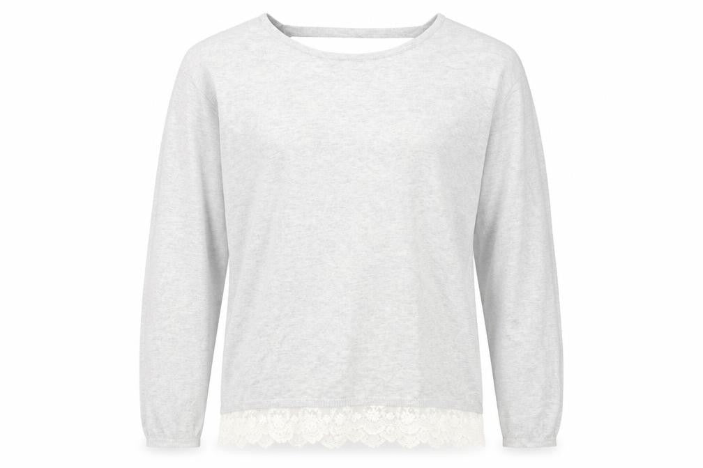 H&M Girls Grey Cotton Basic T-Shirt Size 14 Years Round Neck Pullover - Lace Trim