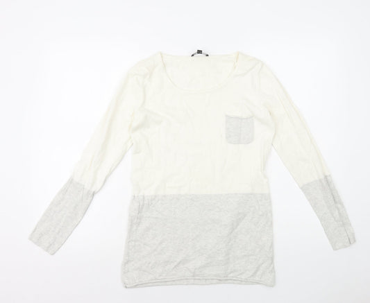 MARBLE Womens Ivory Colourblock 100% Cotton Basic T-Shirt Size XS Round Neck
