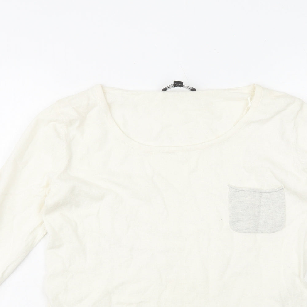 MARBLE Womens Ivory Colourblock 100% Cotton Basic T-Shirt Size XS Round Neck