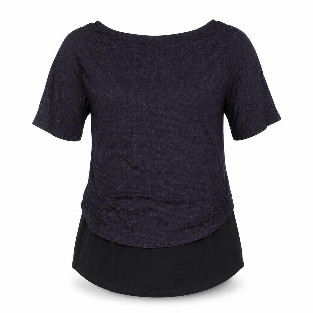 Simon Jefferey Womens Black Nylon Basic T-Shirt Size 10 Round Neck