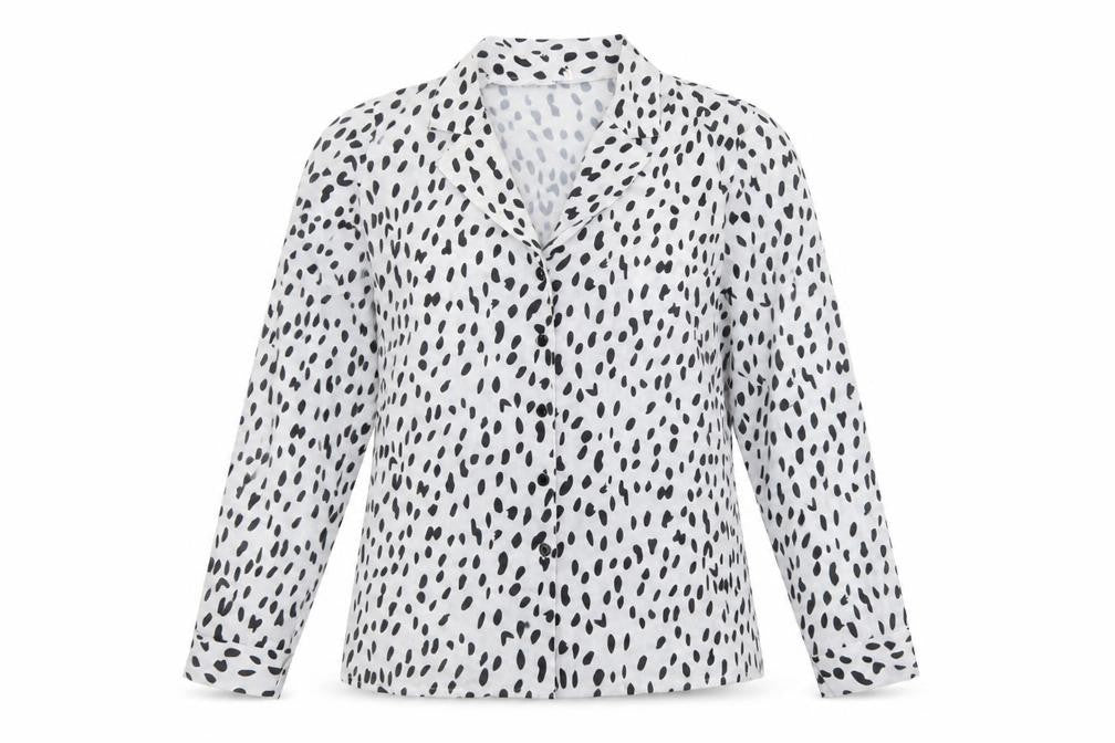 Preworn Womens White Animal Print Polyester Basic Blouse Size L Collared - Spotted