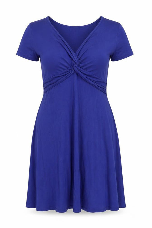 Body Flirt Womens Blue Viscose Skater Dress Size M V-Neck Pullover - Knot front
