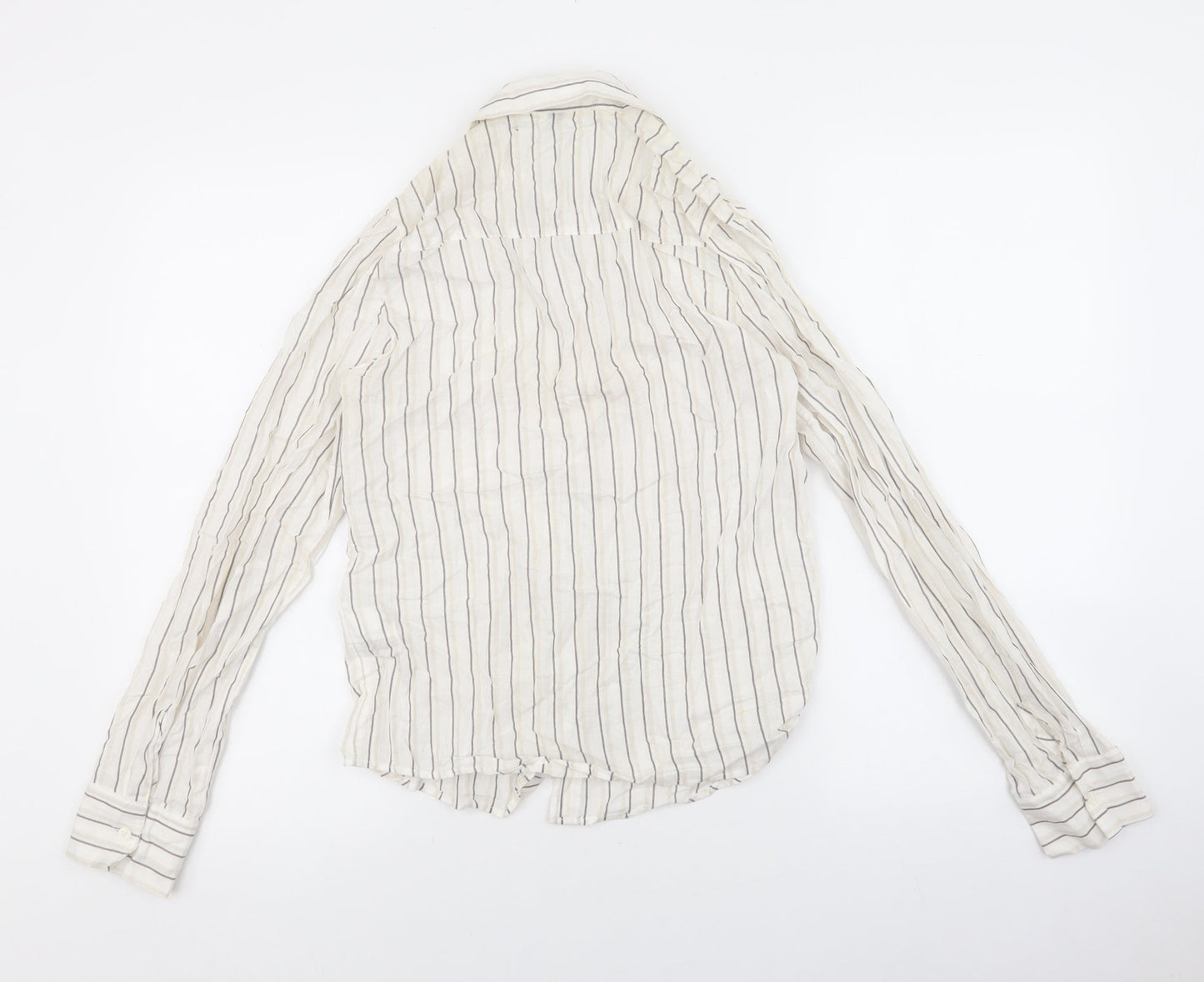 Divided Womens Ivory Striped 100% Cotton Basic Button-Up Size 2XS Collared
