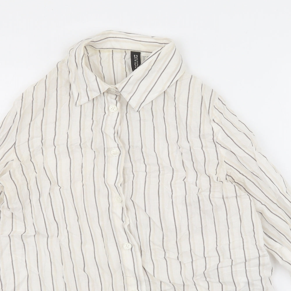 Divided Womens Ivory Striped 100% Cotton Basic Button-Up Size 2XS Collared