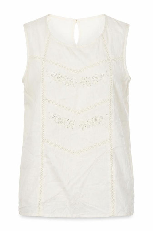 Amaryllis Womens Ivory 100% Cotton Basic Tank Size 14 Round Neck - Embroidery anglaise, sequins