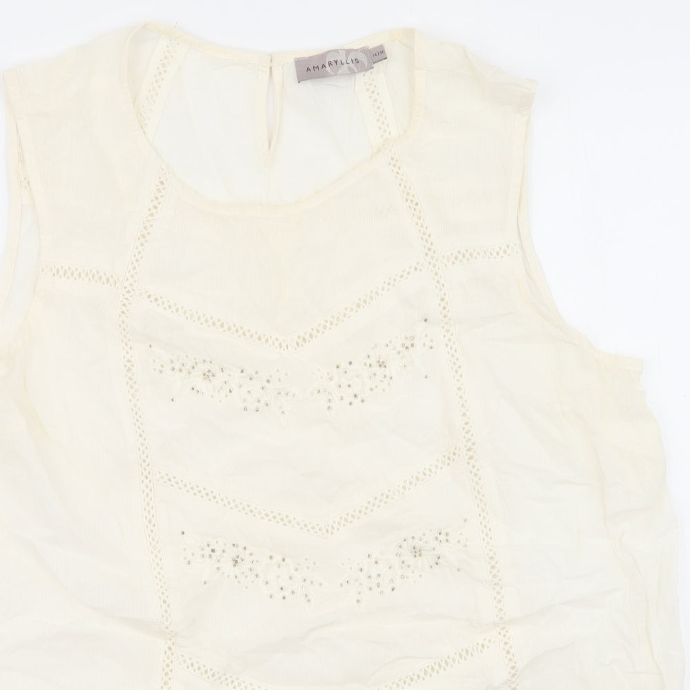 Amaryllis Womens Ivory 100% Cotton Basic Tank Size 14 Round Neck - Embroidery anglaise, sequins