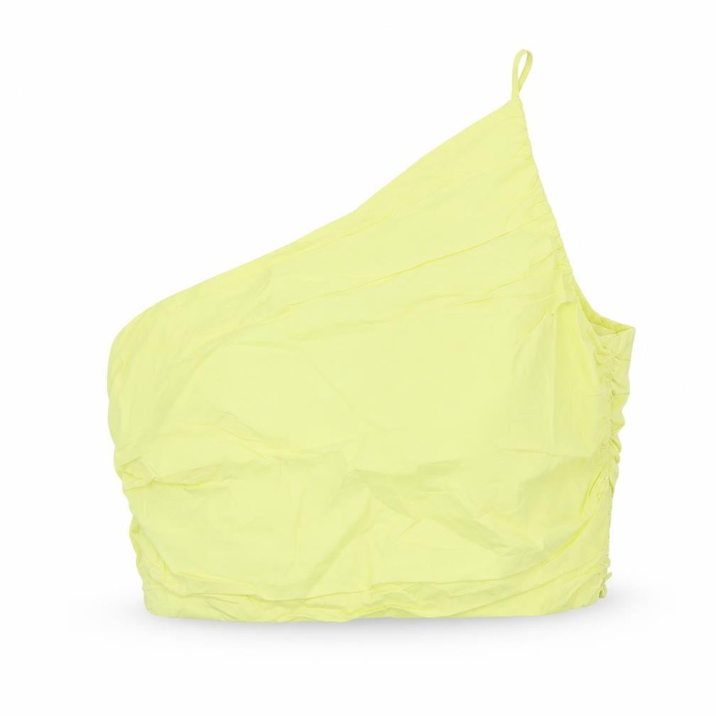 Zara Womens Yellow Cotton Cropped Tank Size L One Shoulder - Ruched sides