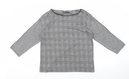 Marks & Spencer Womens Black Geometric Polyester Basic T-Shirt Size 12 Boat Neck - black and white