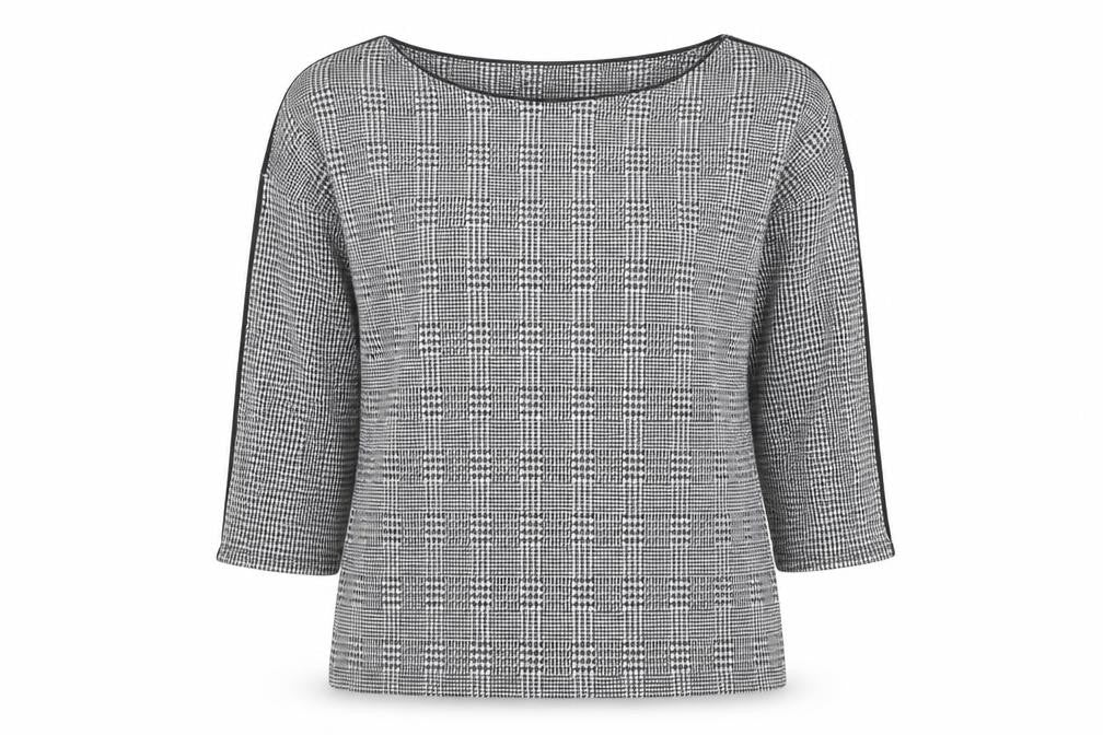 Marks & Spencer Womens Black Geometric Polyester Basic T-Shirt Size 12 Boat Neck - black and white