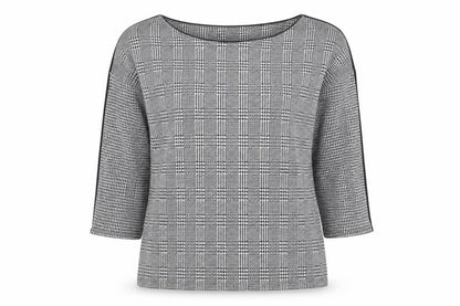 Marks & Spencer Womens Black Geometric Polyester Basic T-Shirt Size 12 Boat Neck - black and white