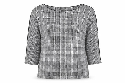 Marks and Spencer Womens Black Geometric Polyester Basic T-Shirt Size 12 Boat Neck - black and white